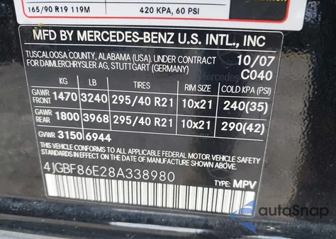 2008 Mercedes-Benz Gl 550 4Matic from USA, damaged, VIN 4JGBF86E28A338980